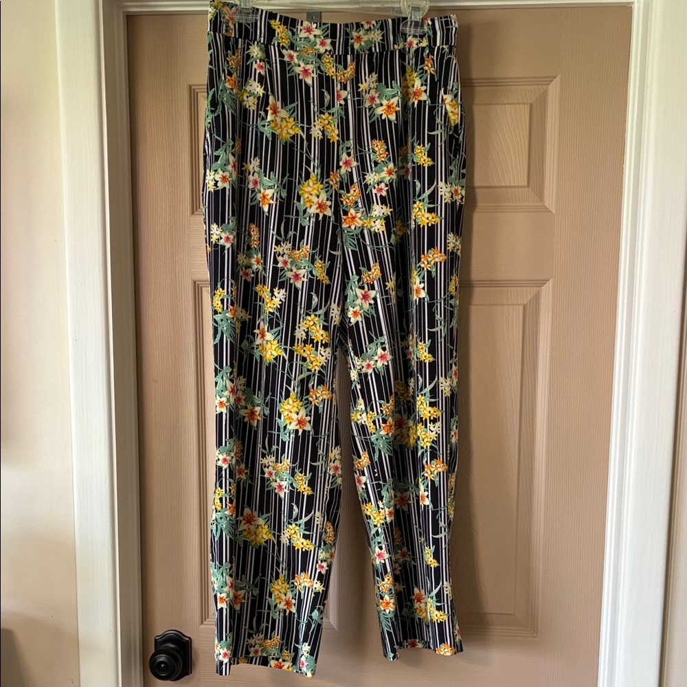 Counterparts Black Floral Stripe pants with Yellow & Green Blooms